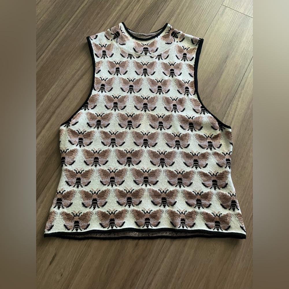 Maeve Sleeveless Bee Pattern Knit Top - Sarah Garden - Anthropology - Size Small